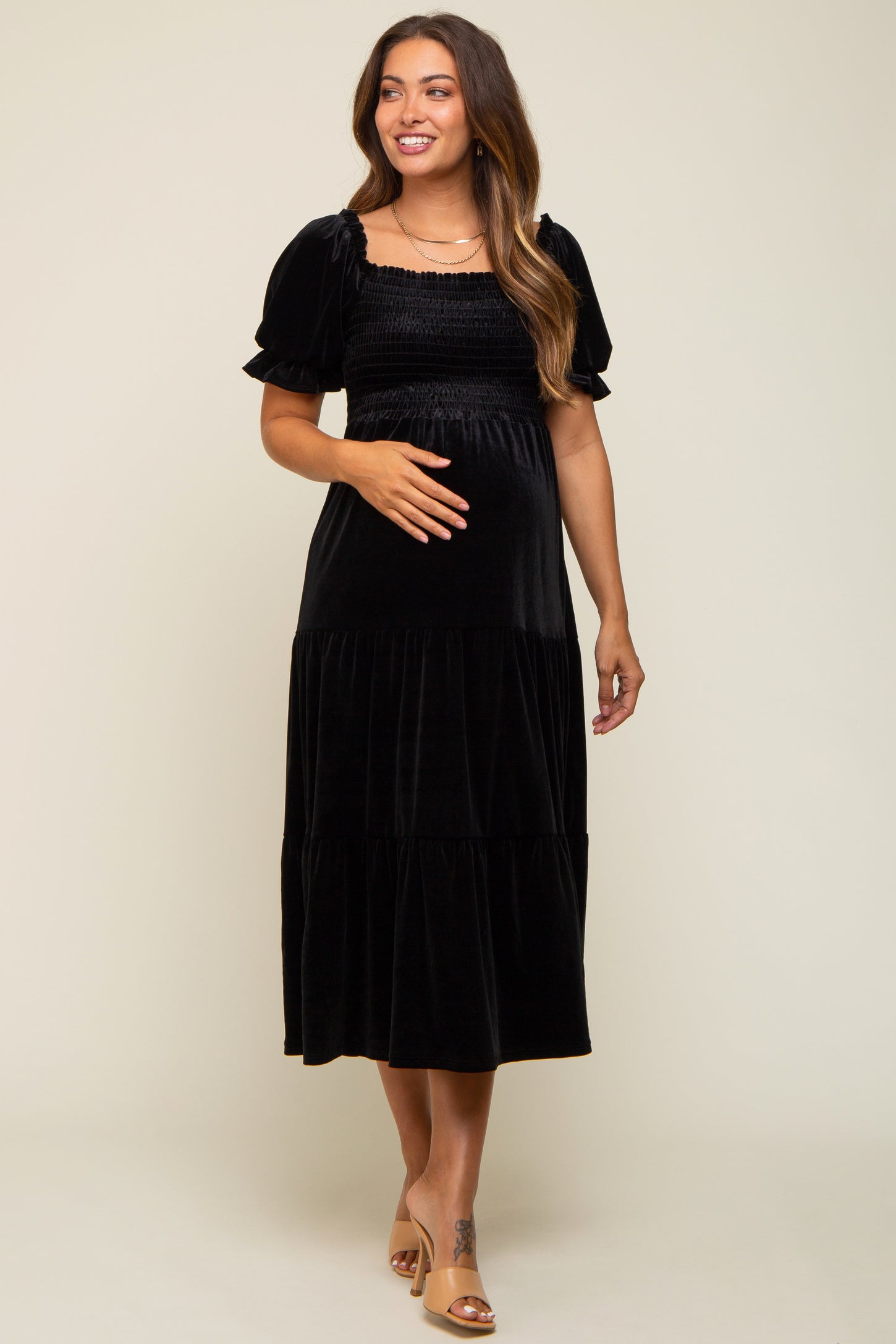 velvet tiered midi dress Velvet Tiered Midi Dress