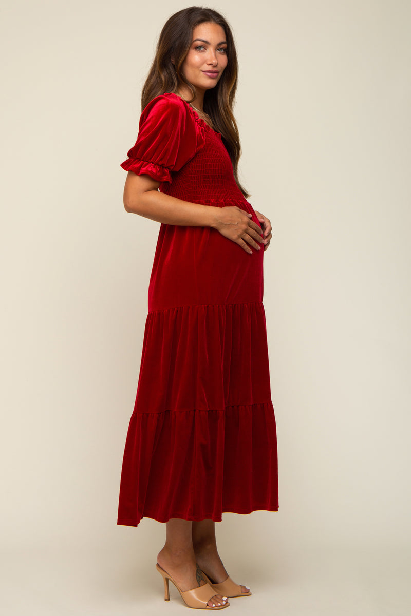 Red Velvet Tiered Maternity Midi Dress – PinkBlush