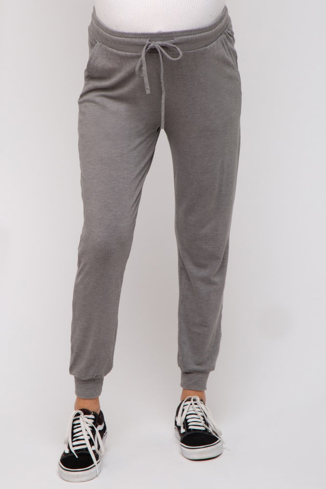 Grey Ultra Soft Knit Drawstring Maternity Joggers