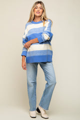 Blue Brushed Striped Maternity Sweater