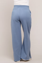 Blue Soft Wide Leg Side Slit Maternity Sweatpants