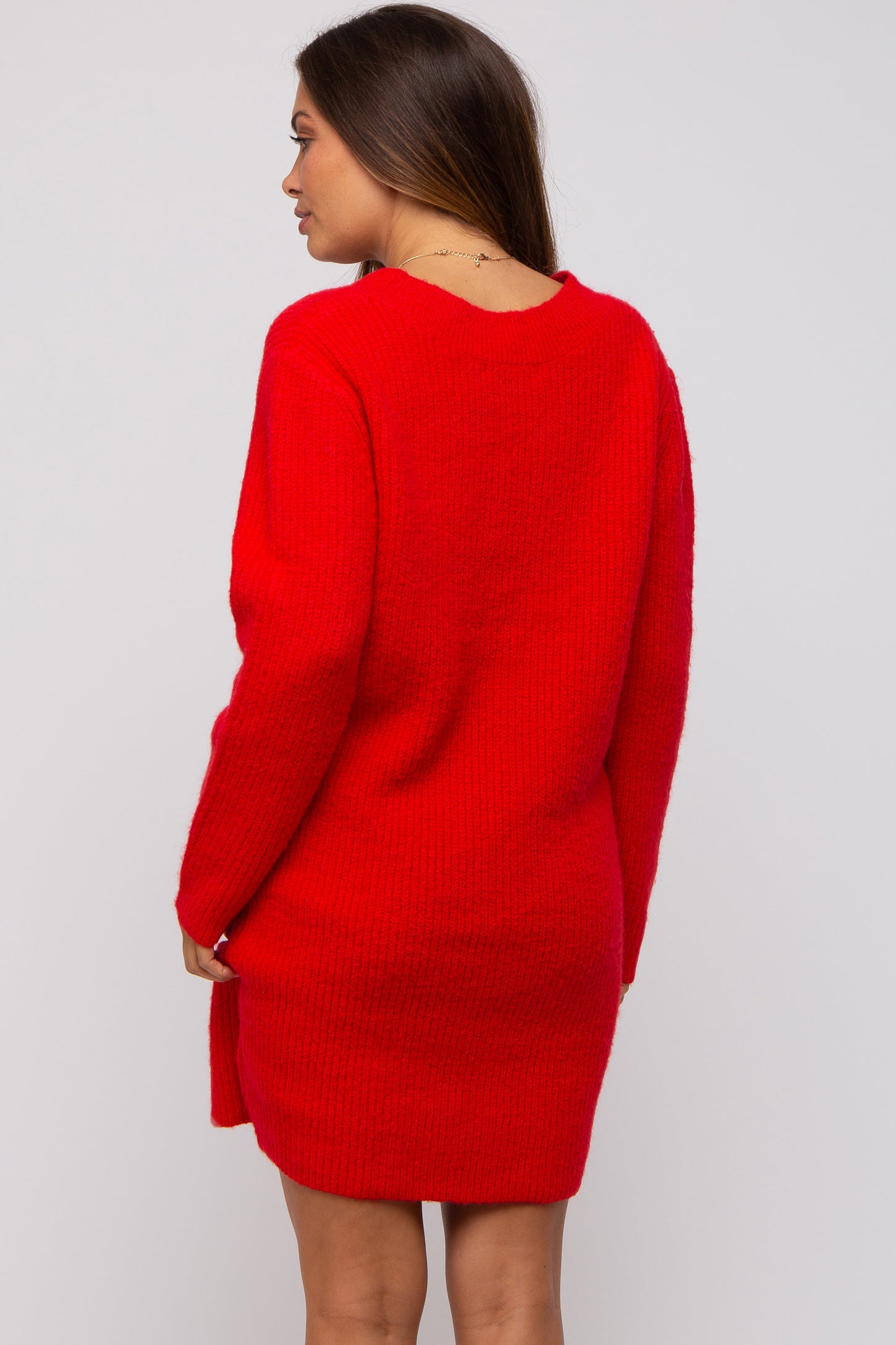 red sweater dress maternity Red Off Shoulder Bubble Sleeve Maternity Sweater Dress PinkBlush