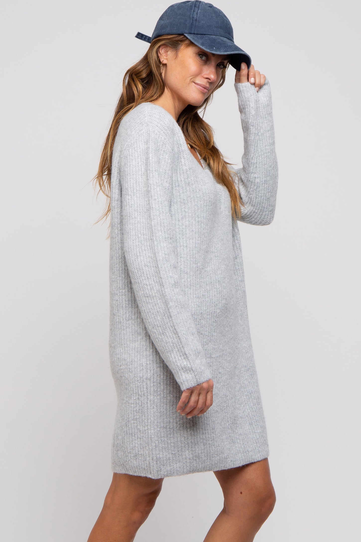 Heather Grey V-Neck Oversized Sweater Dress PinkBlush Heather Grey V-Neck Oversized Sweater Dress PinkBlush
