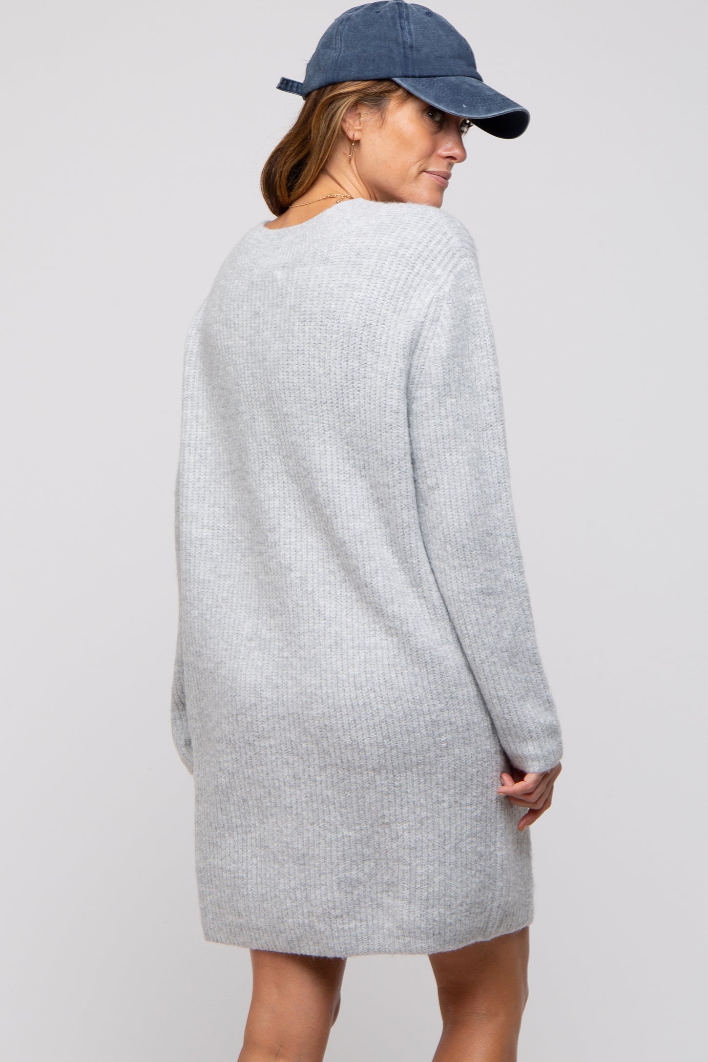 Heather Grey V-Neck Oversized Sweater Dress PinkBlush Heather Grey V-Neck Oversized Sweater Dress PinkBlush