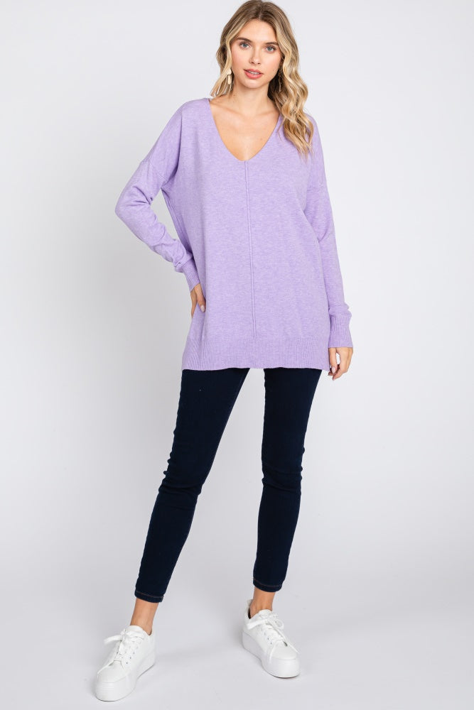 Lavender Long Sleeve Side Slit Sweater