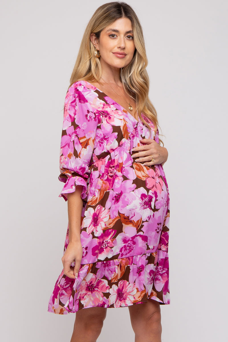 Lavender Floral V-Neck Maternity Dress – PinkBlush