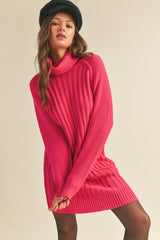 Fuchsia Turtleneck Maternity Sweater Dress