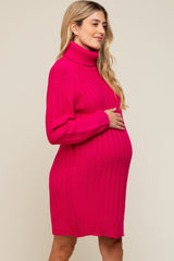 Fuchsia Turtleneck Maternity Sweater Dress