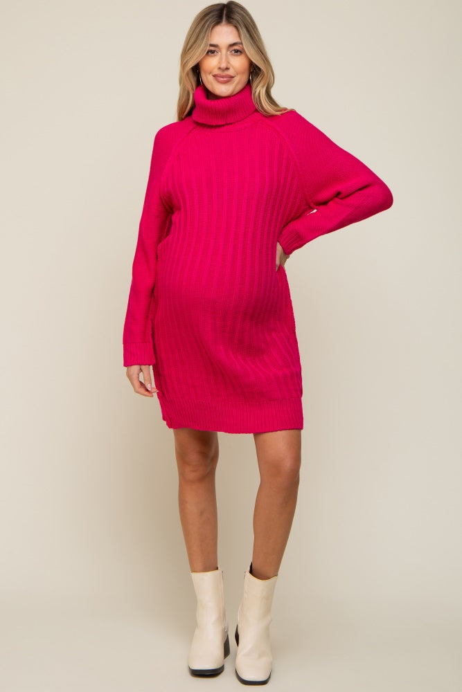 Fuchsia Turtleneck Maternity Sweater Dress– PinkBlush