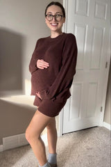 Brown Sweater and Short Maternity Set
