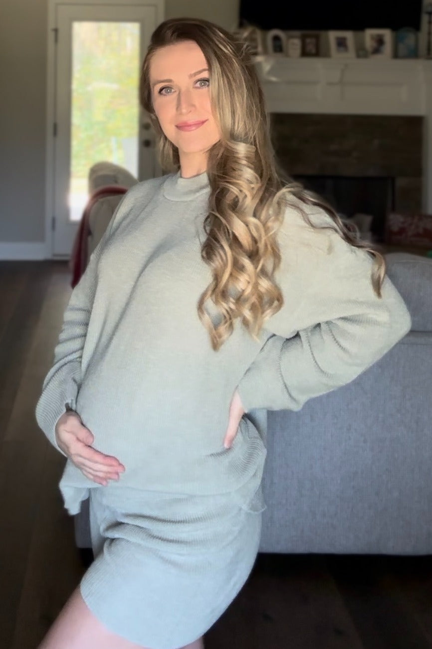 Sage Sweater and Short Maternity Set