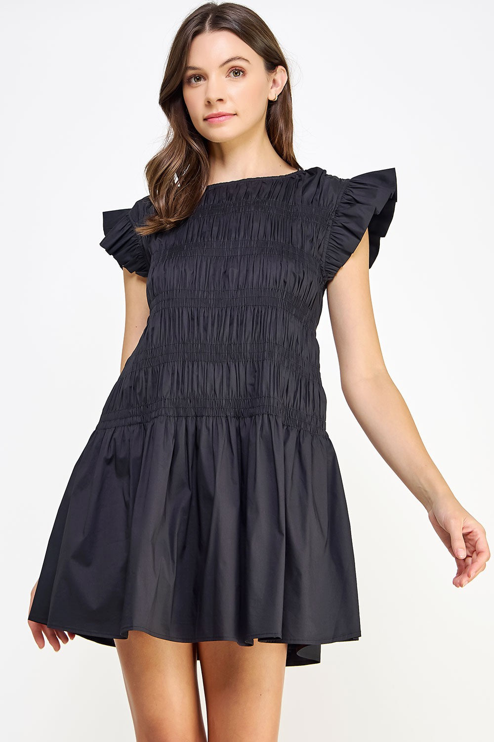 Black Smocked Bodice Poplin Mini Dress Small Black Smocked Bodice Poplin Mini Dress Small