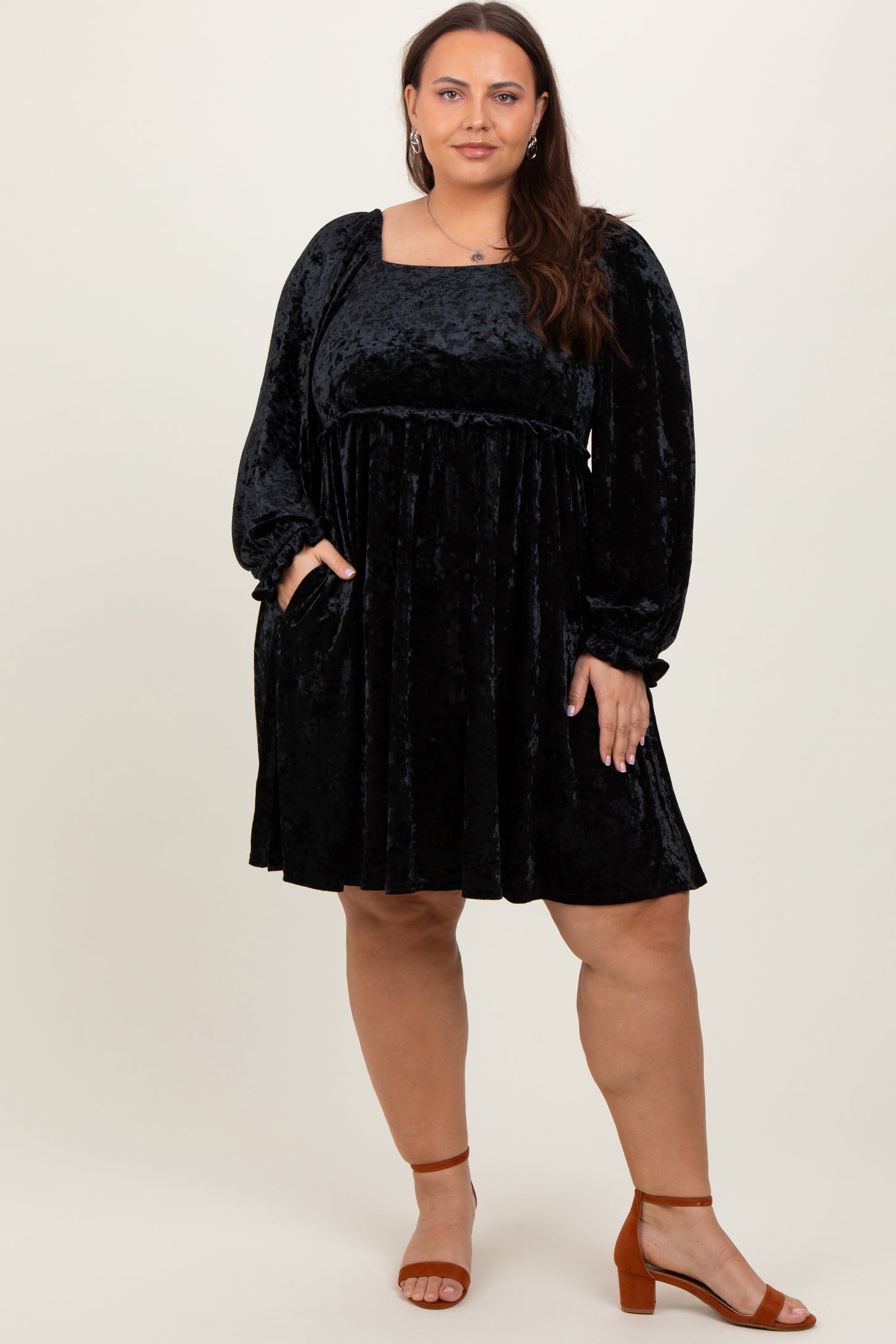 Black Velour Square Neck Plus Dress – PinkBlush Black Velour Square Neck Plus Dress – PinkBlush