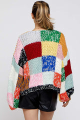 Multicolor Color Block Checkered Thick Knit Maternity Cardigan