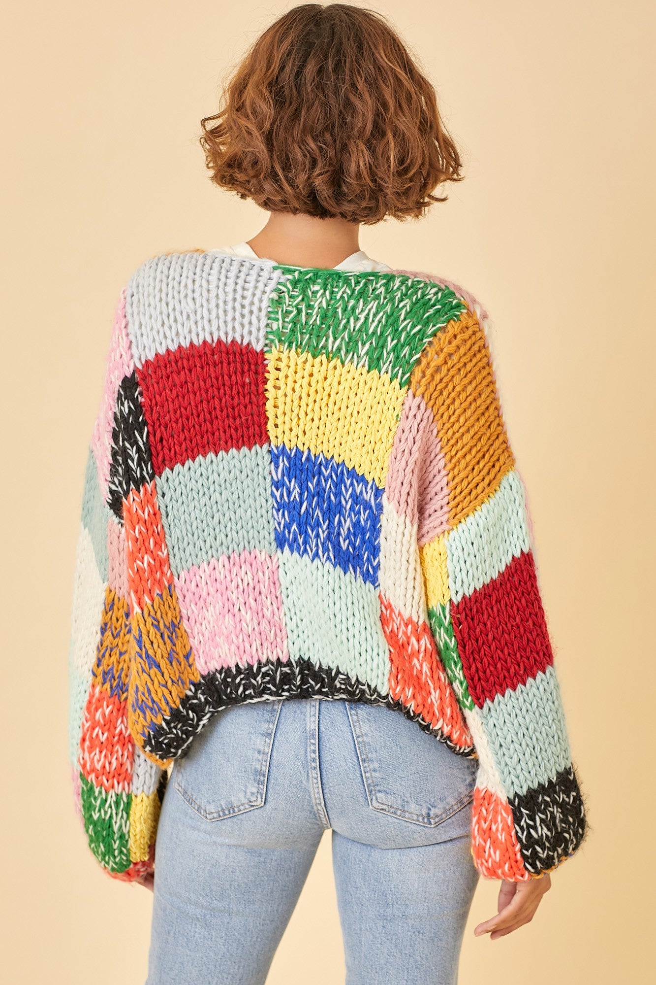 Multicolor Color Block Checkered Thick Knit Cardigan – PinkBlush