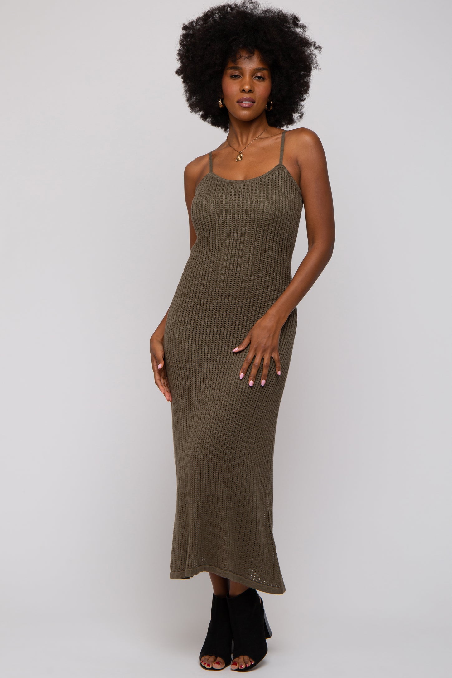 Olive Open Knit Crochet Midi Dress PinkBlush Olive Open Knit Crochet Midi Dress PinkBlush