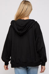 Black Zipper Hooded Maternity Jacket