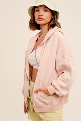 Light Pink Zipper Hooded Jacket