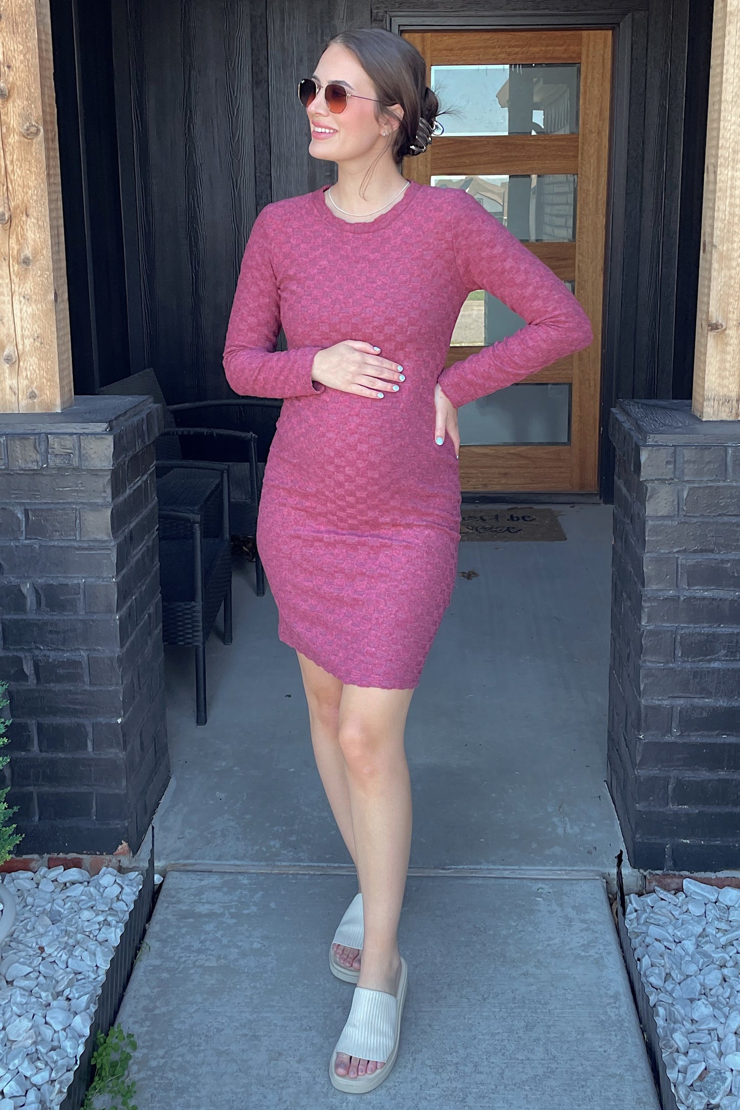 PinkBlush Maternity Burgundy Soft Brushed Knit Long Sleeve Dress - Burgundy PinkBlush Maternity Burgundy Soft Brushed Knit Long Sleeve Dress - Burgundy