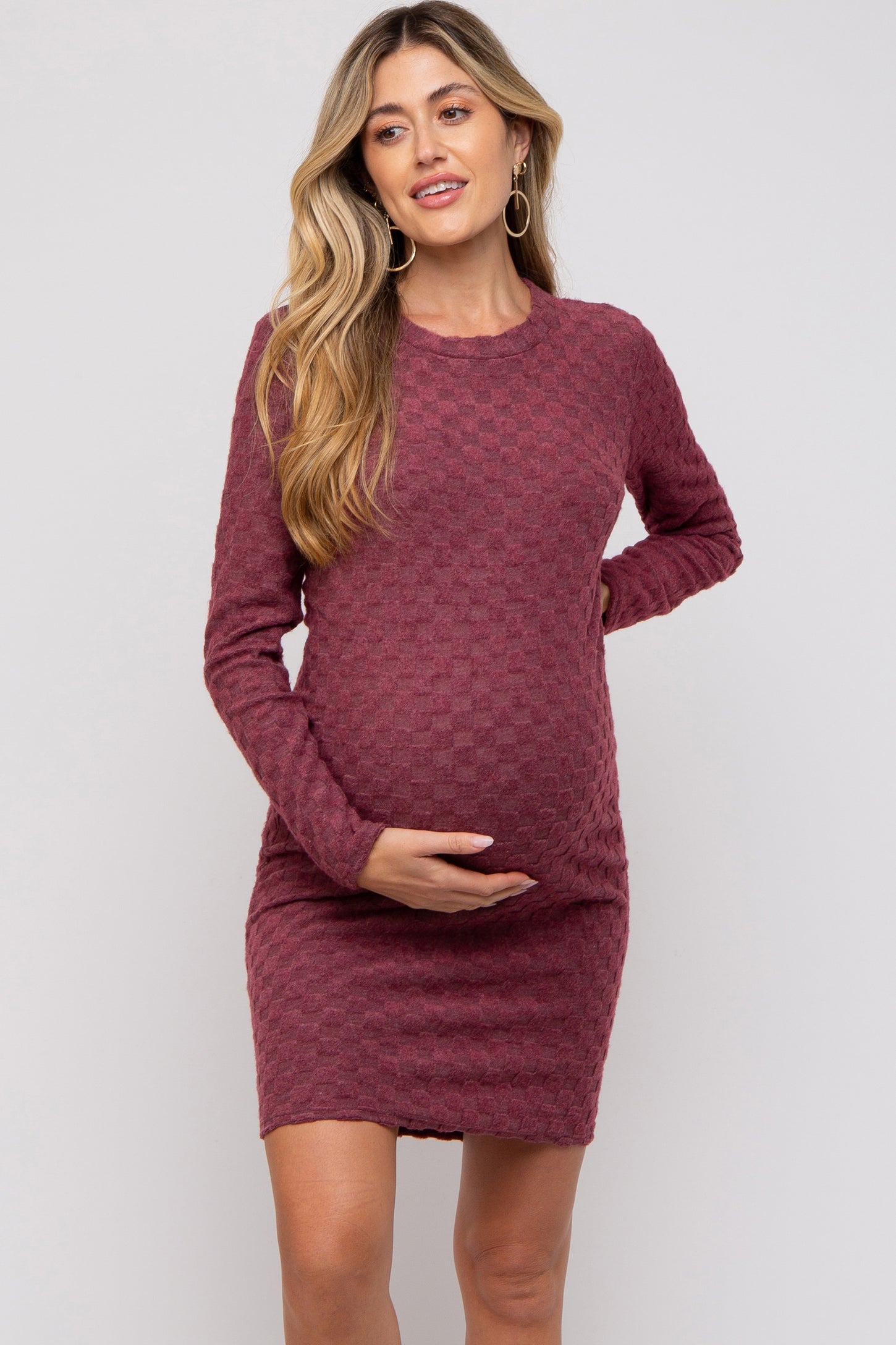 PinkBlush Maternity Burgundy Soft Brushed Knit Long Sleeve Dress - Burgundy PinkBlush Maternity Burgundy Soft Brushed Knit Long Sleeve Dress - Burgundy