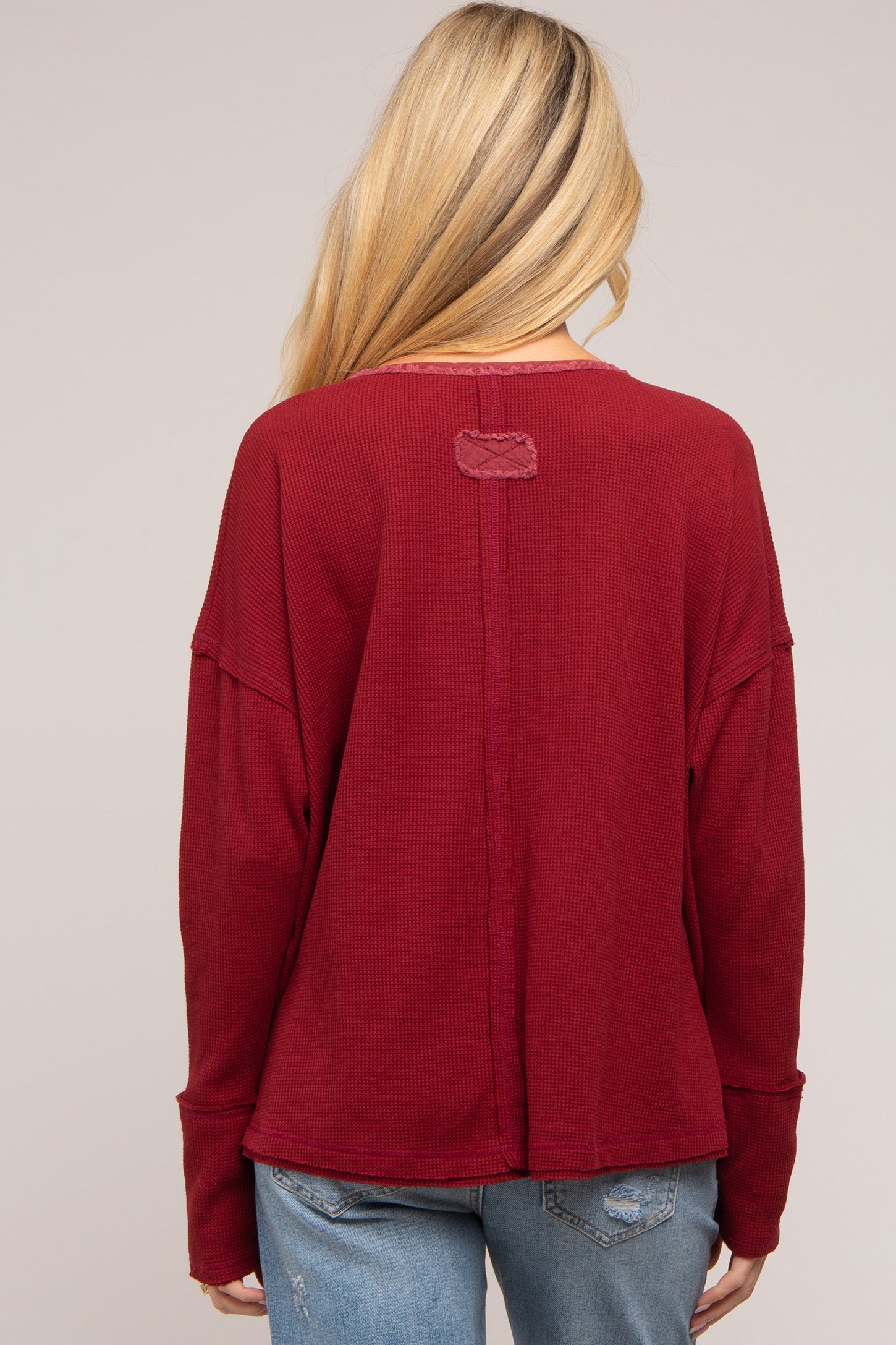 Burgundy Waffle Knit Maternity Henley Top