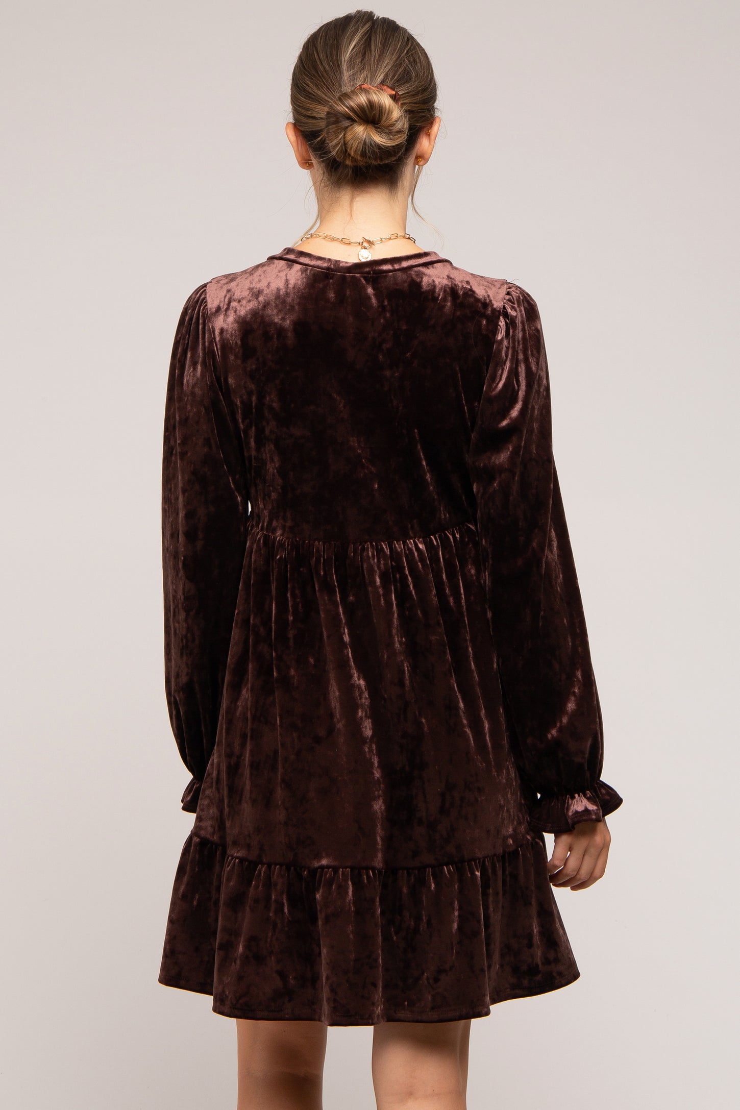 Brown Velvet Long Sleeve Maternity Dress PinkBlush Brown Velvet Long Sleeve Maternity Dress PinkBlush