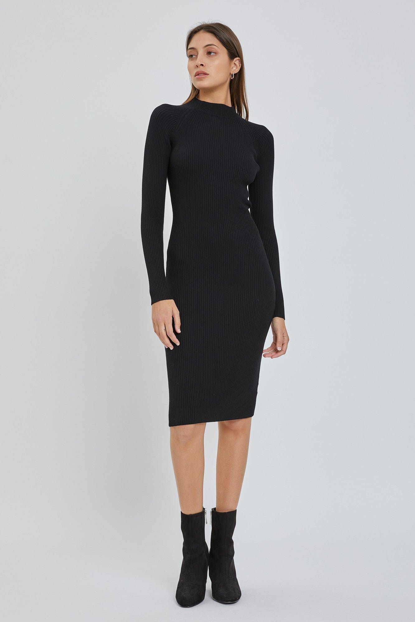 fitted mock neck dress Light Taupe Mock Neck Fitted Ribbed Knit Midi Dress – PinkBlush main image 0