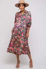 Forest Green Multicolor Floral Paisley Maternity Tiered Dress