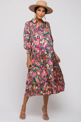 Forest Green Multicolor Floral Paisley Maternity Tiered Dress