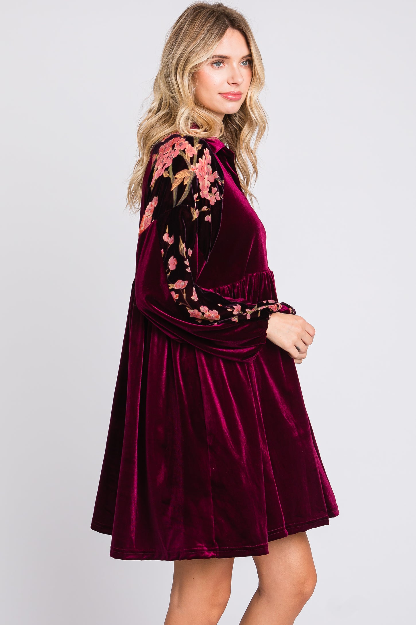 Plum Velvet Floral Long Sleeve Dress – PinkBlush Plum Velvet Floral Long Sleeve Dress – PinkBlush