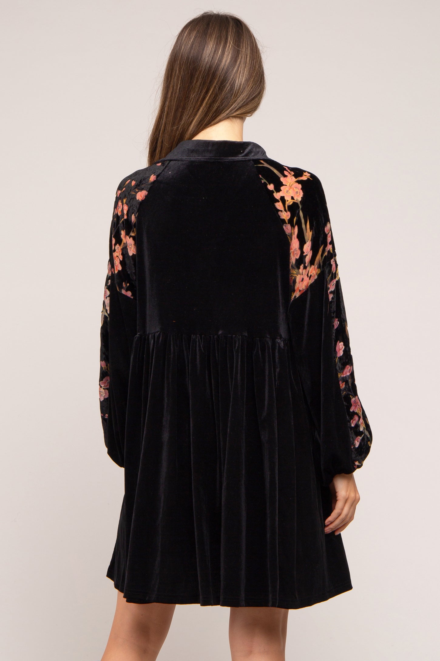 Black Velvet Floral Long Sleeve Maternity Dress – PinkBlush