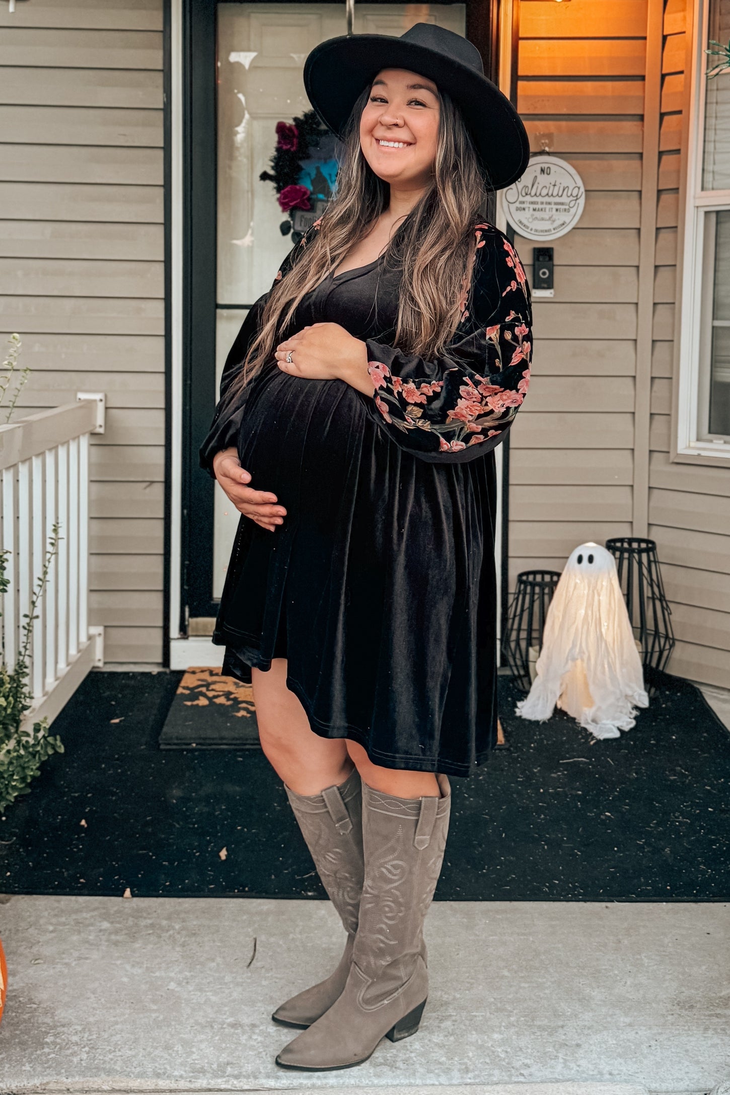Black Velvet Floral Long Sleeve Maternity Dress – PinkBlush