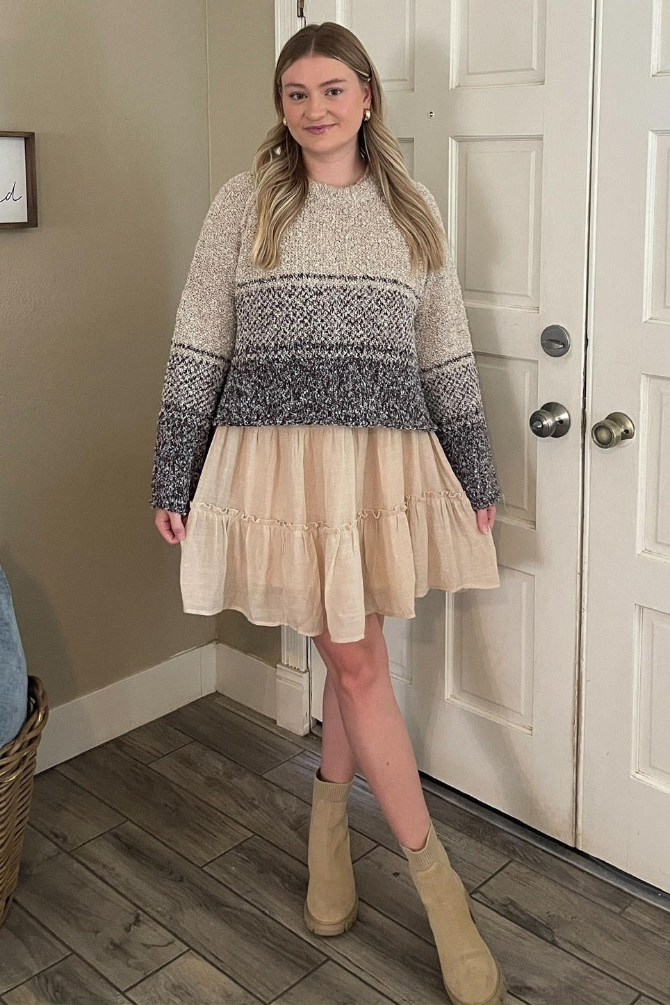 Oat Brown Colorblock Sweater