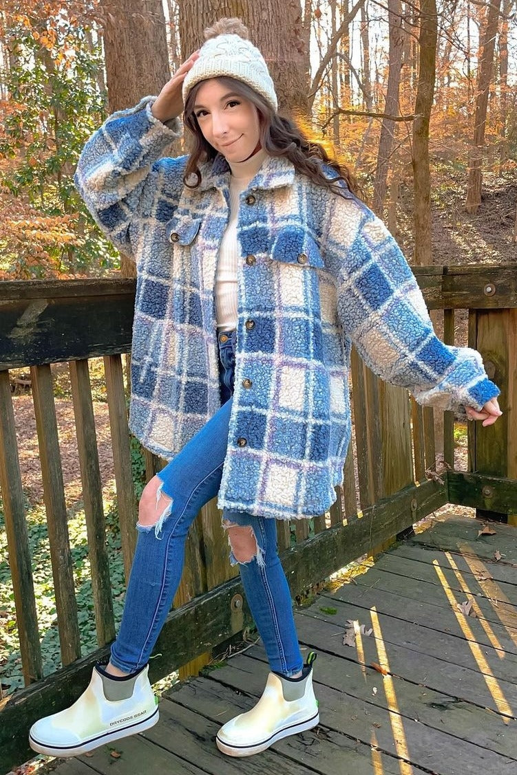 Blue Plaid Sherpa Jacket