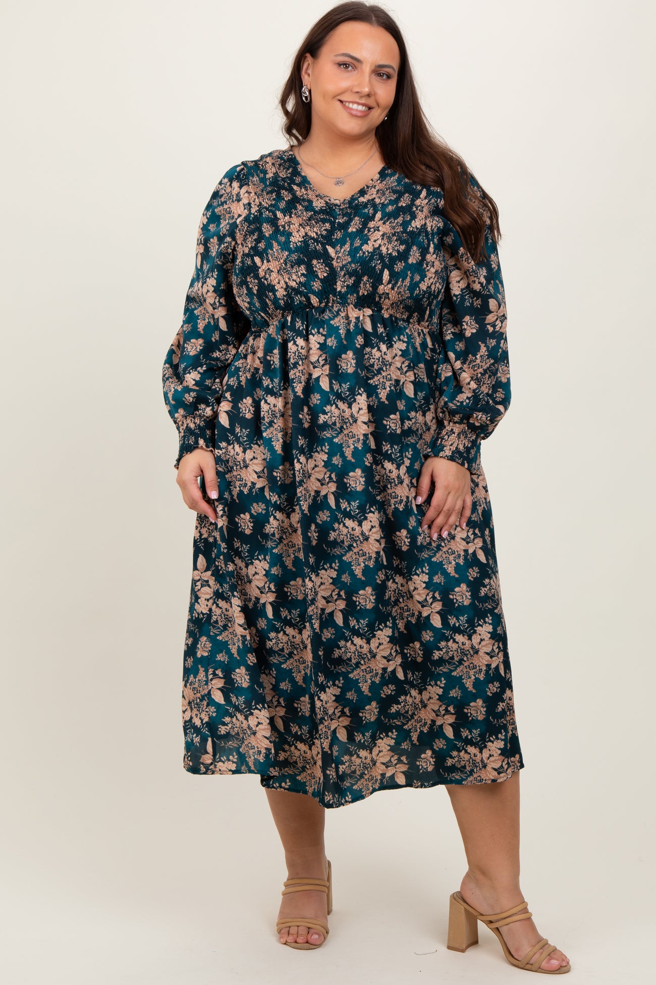Dark Teal Floral Plus Midi Dress PinkBlush Dark Teal Floral Plus Midi Dress PinkBlush
