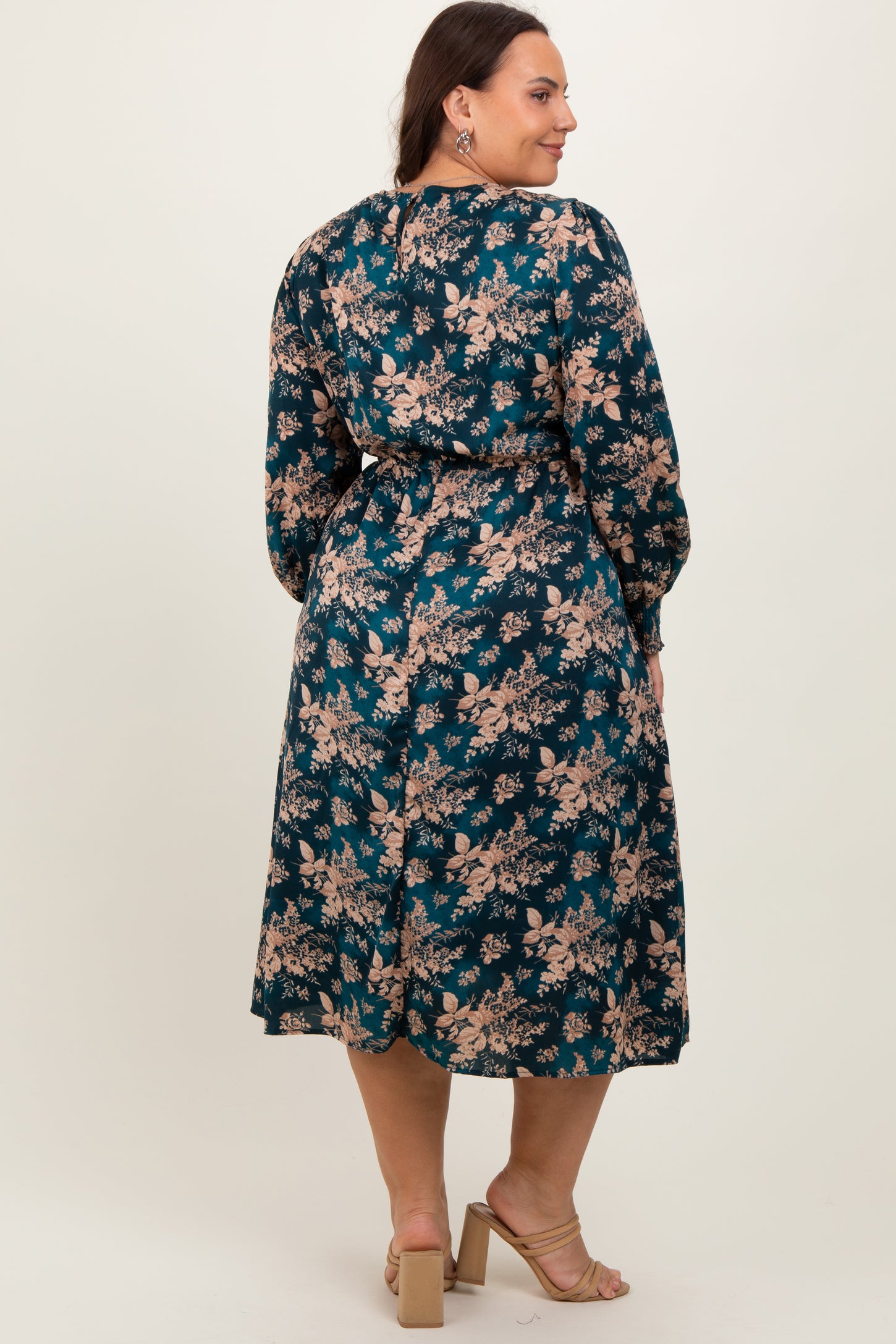 Dark Teal Floral Plus Midi Dress PinkBlush Dark Teal Floral Plus Midi Dress PinkBlush