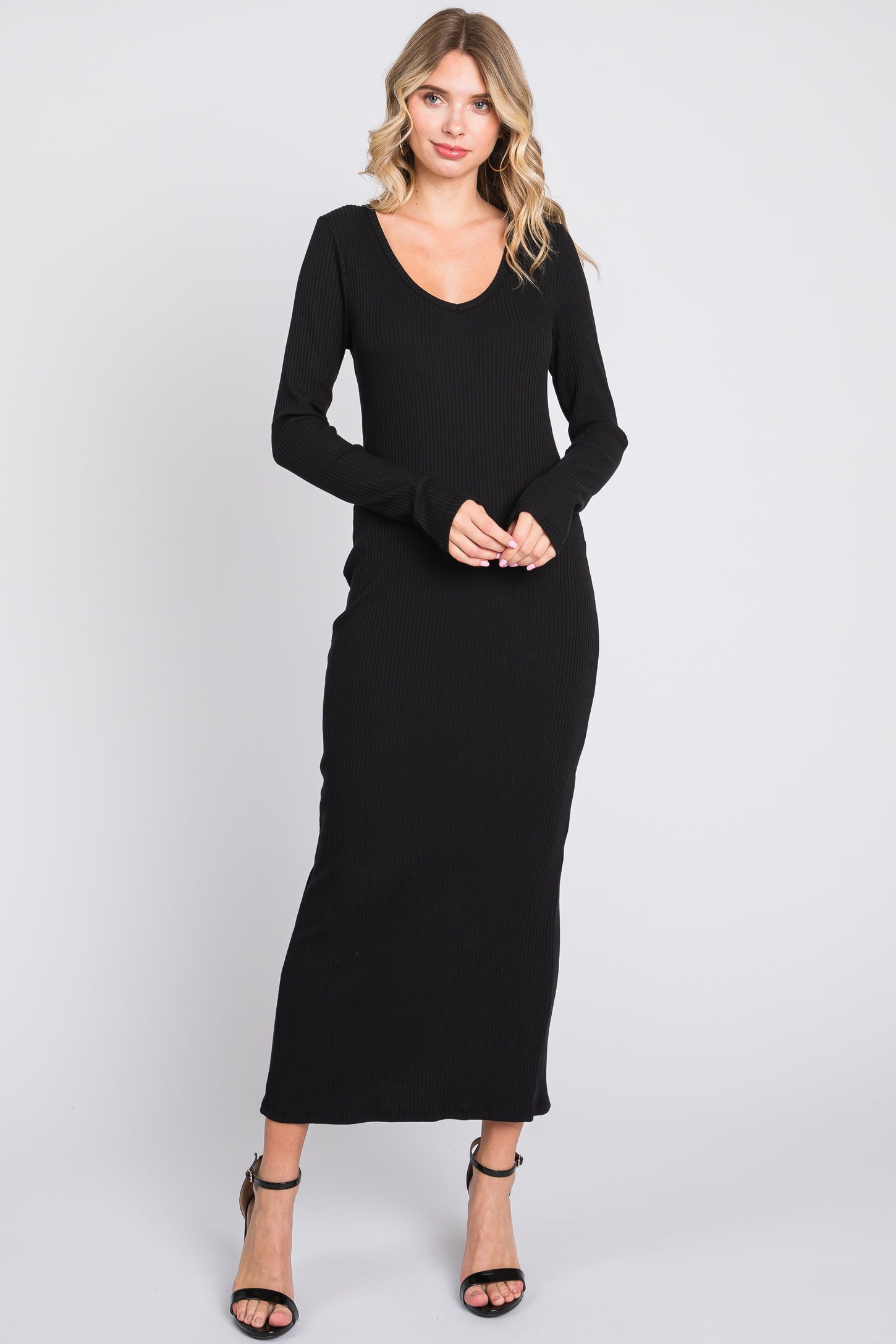 Black Ribbed Long Sleeve Maternity Maxi Dress PinkBlush Black Ribbed Long Sleeve Maternity Maxi Dress PinkBlush