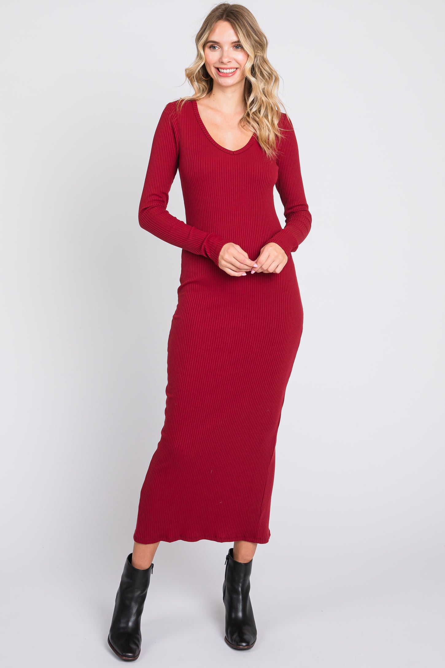 Burgundy Ribbed Long Sleeve Maxi Dress Burgundy Ribbed Long Sleeve Maxi Dress