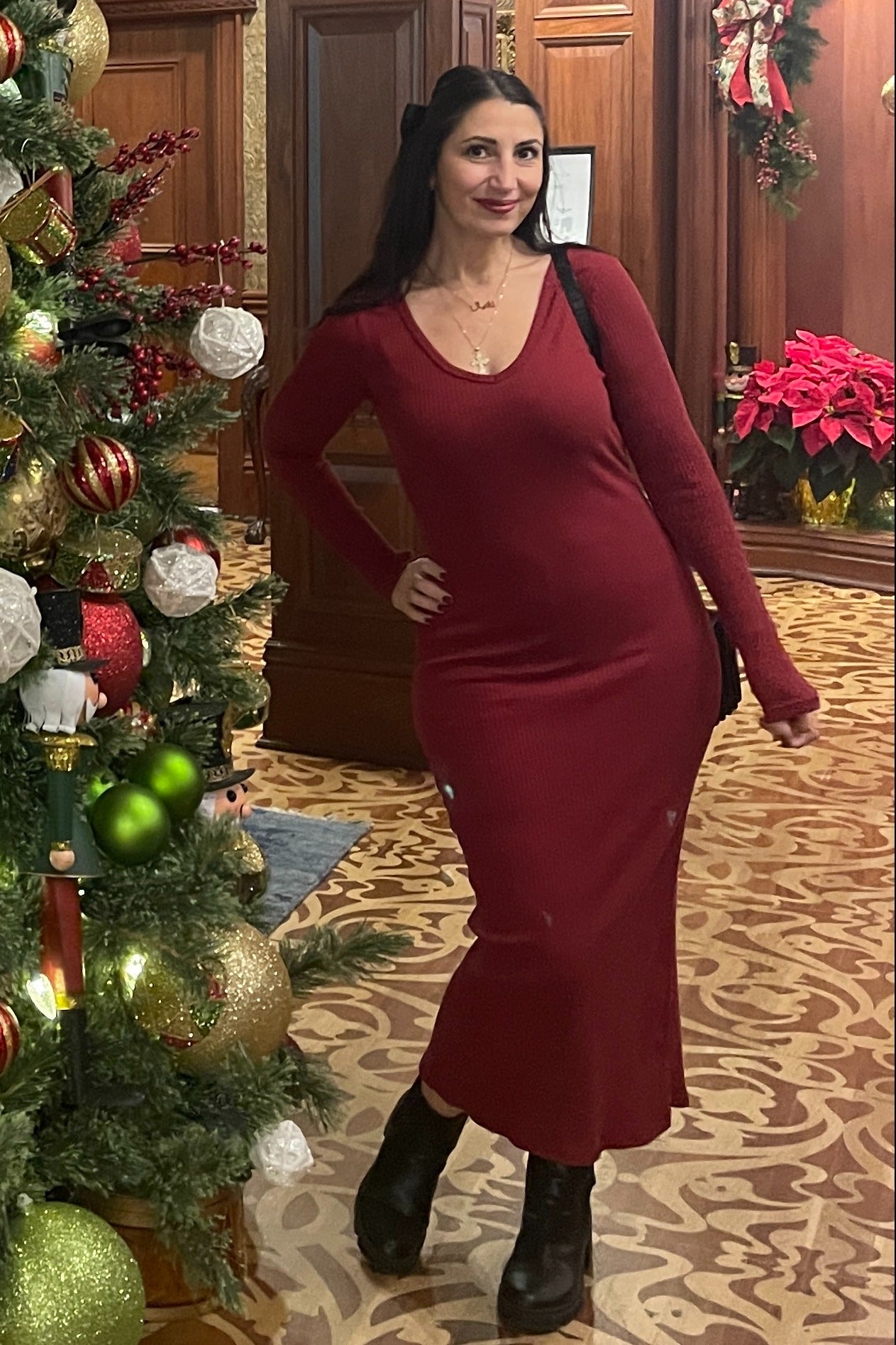 Burgundy Ribbed Long Sleeve Maxi Dress Burgundy Ribbed Long Sleeve Maxi Dress