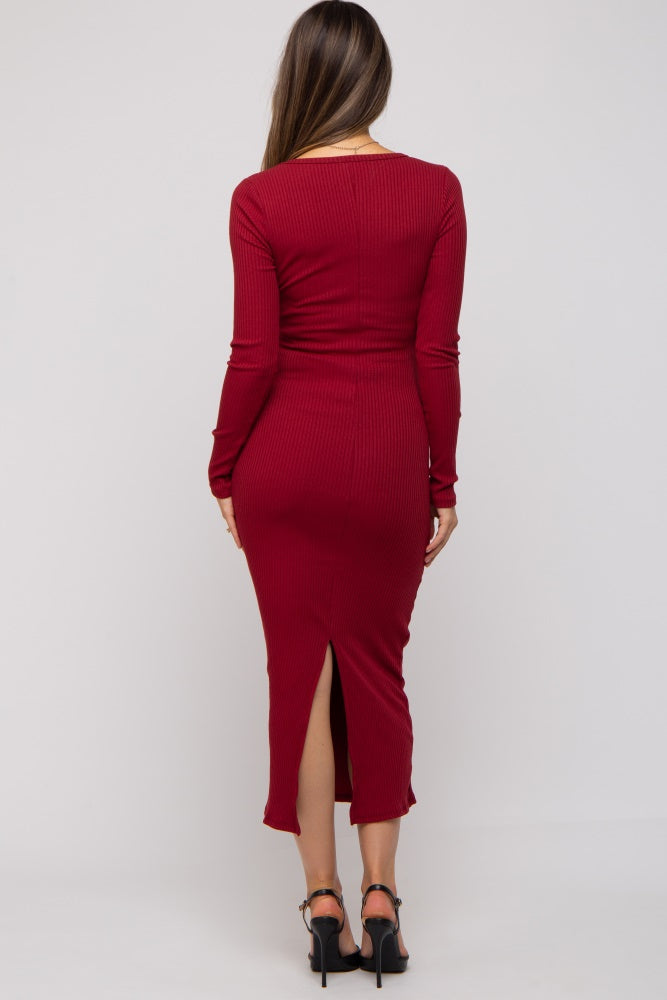 Burgundy Ribbed Long Sleeve Maternity Maxi Dress PinkBlush Burgundy Ribbed Long Sleeve Maternity Maxi Dress PinkBlush