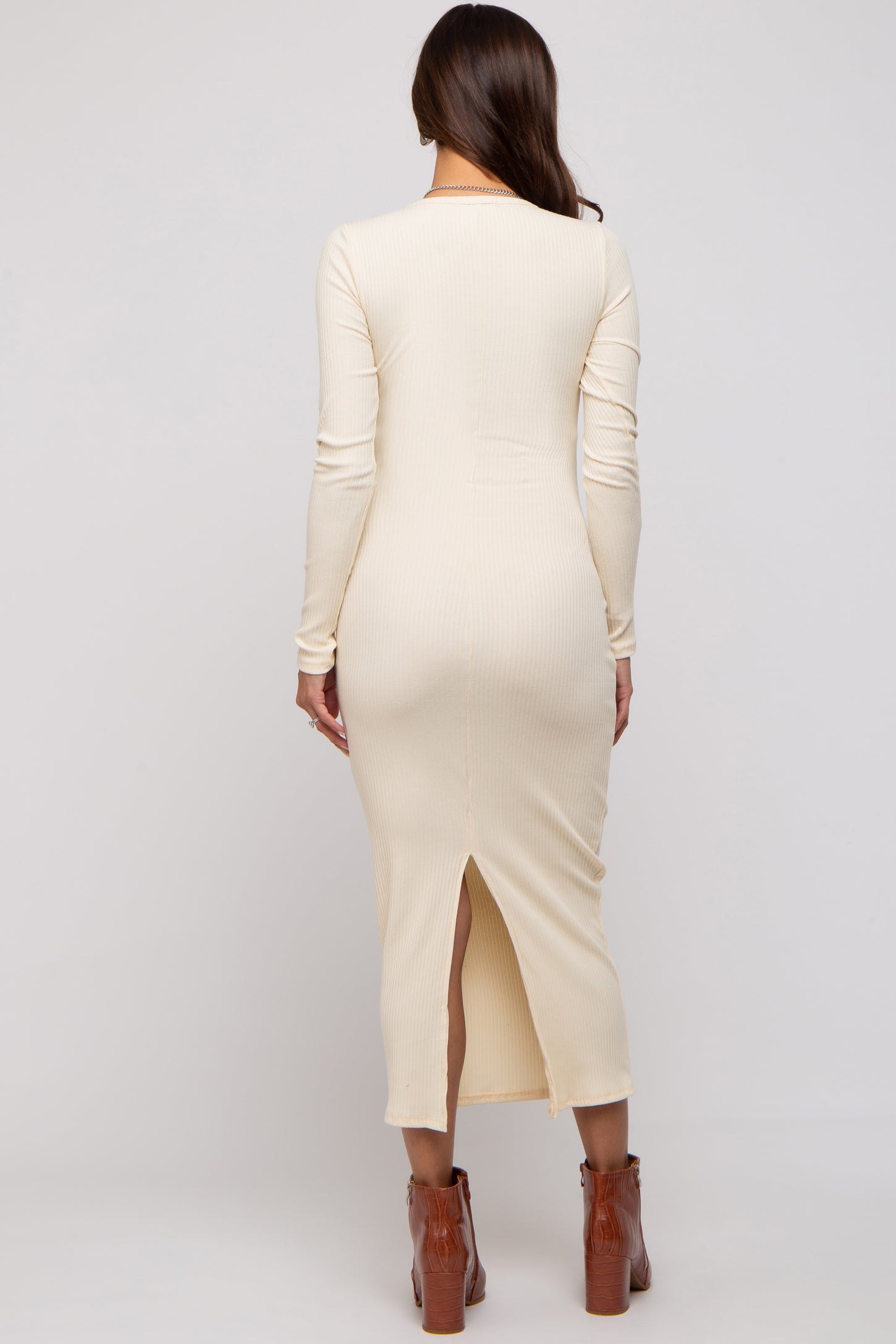 Cream Ribbed Long Sleeve Maternity Maxi Dress PinkBlush Cream Ribbed Long Sleeve Maternity Maxi Dress PinkBlush
