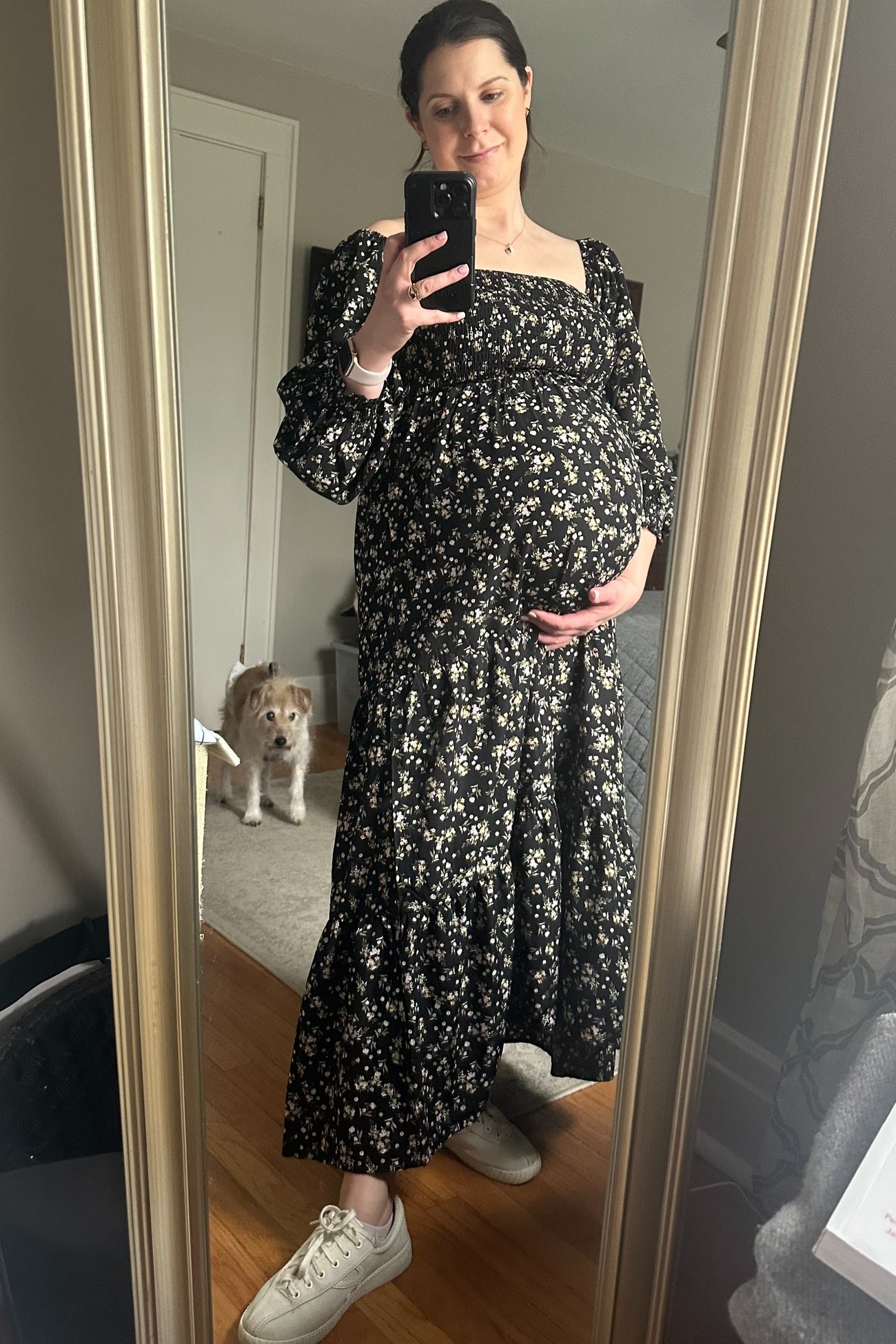 Black Floral Smocked Long Sleeve Maternity Maxi Dress Black Floral Smocked Long Sleeve Maternity Maxi Dress