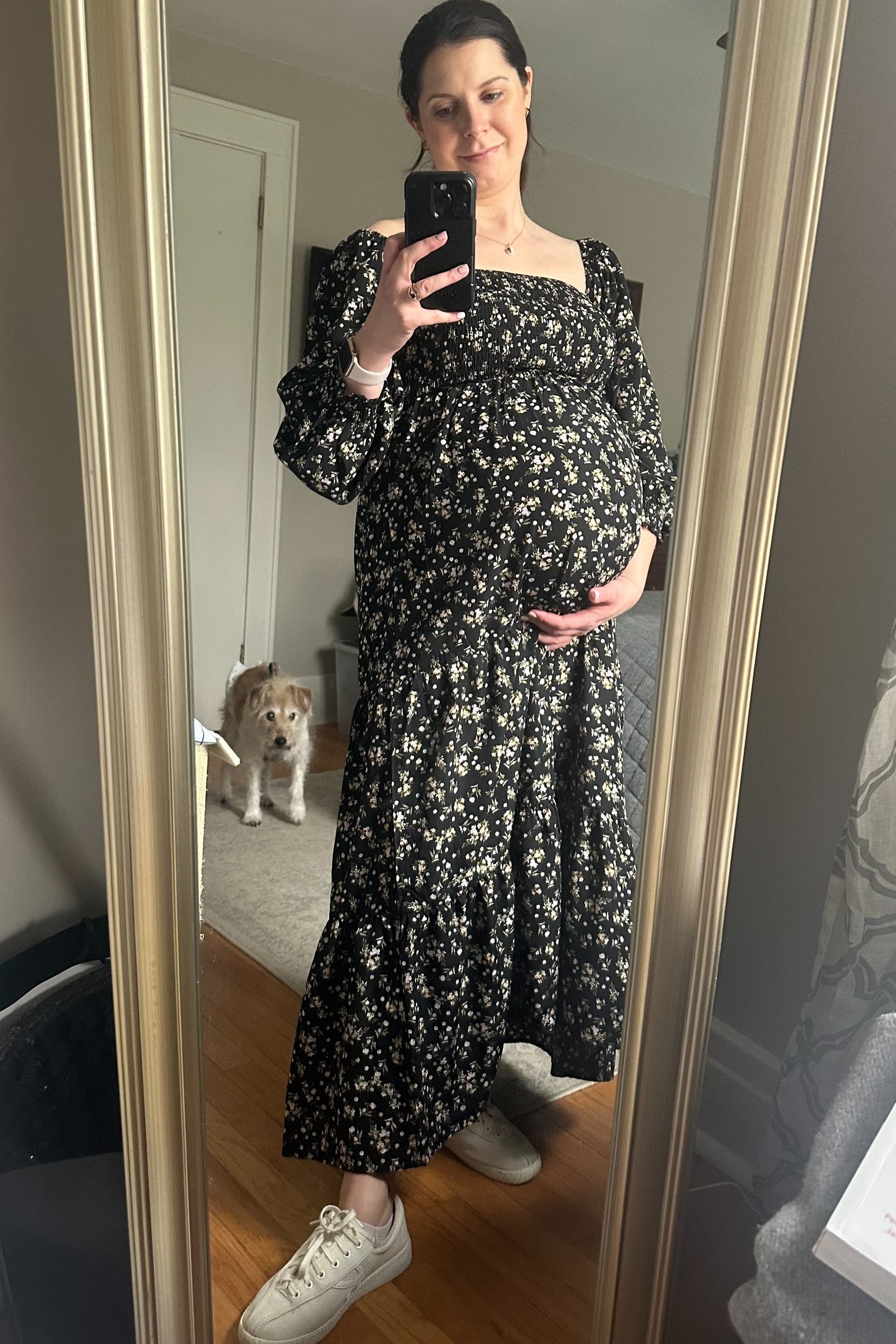 Black Floral Smocked Long Sleeve Maternity Maxi Dress Black Floral Smocked Long Sleeve Maternity Maxi Dress