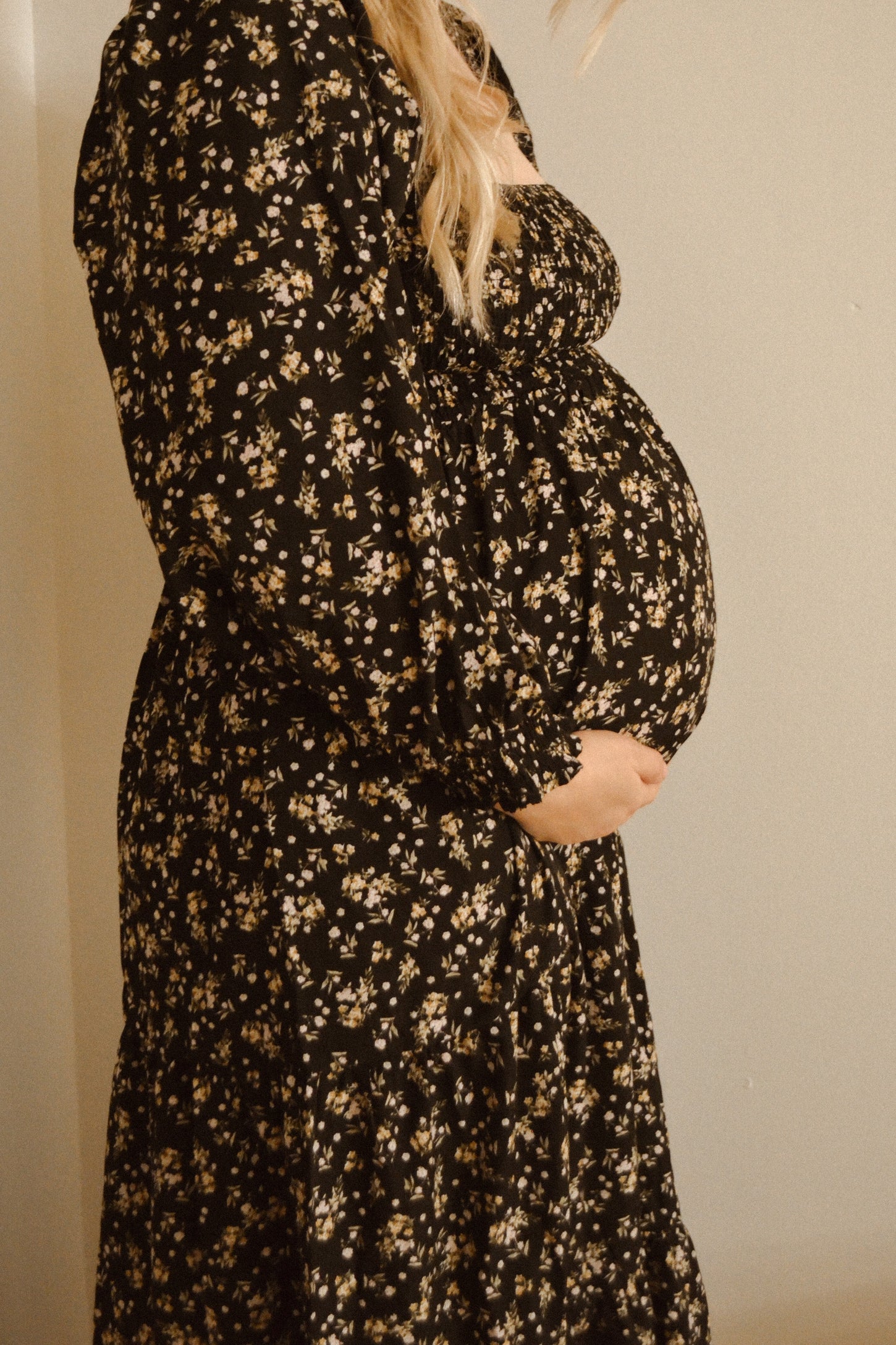 Black Floral Smocked Long Sleeve Maternity Maxi Dress Black Floral Smocked Long Sleeve Maternity Maxi Dress