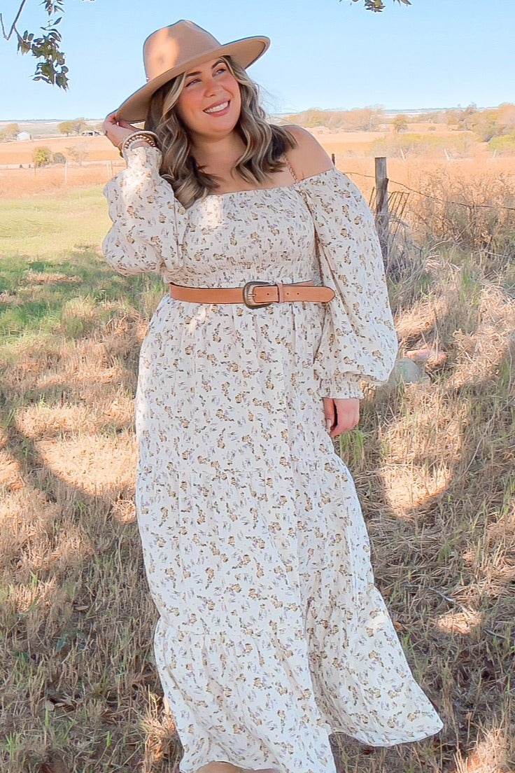 Cream Floral Smocked Long Sleeve Maxi Dress PinkBlush Cream Floral Smocked Long Sleeve Maxi Dress PinkBlush