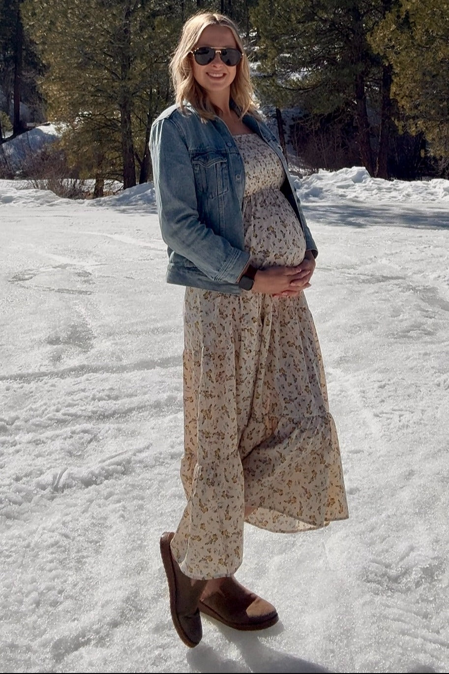 PinkBlush Cream Floral Smocked Long Sleeve Maternity Maxi Dress PinkBlush Cream Floral Smocked Long Sleeve Maternity Maxi Dress