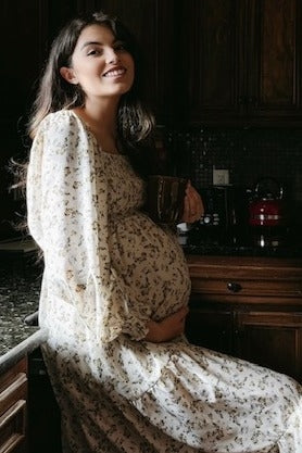 Cream Floral Smocked Long Sleeve Maternity Maxi Dress