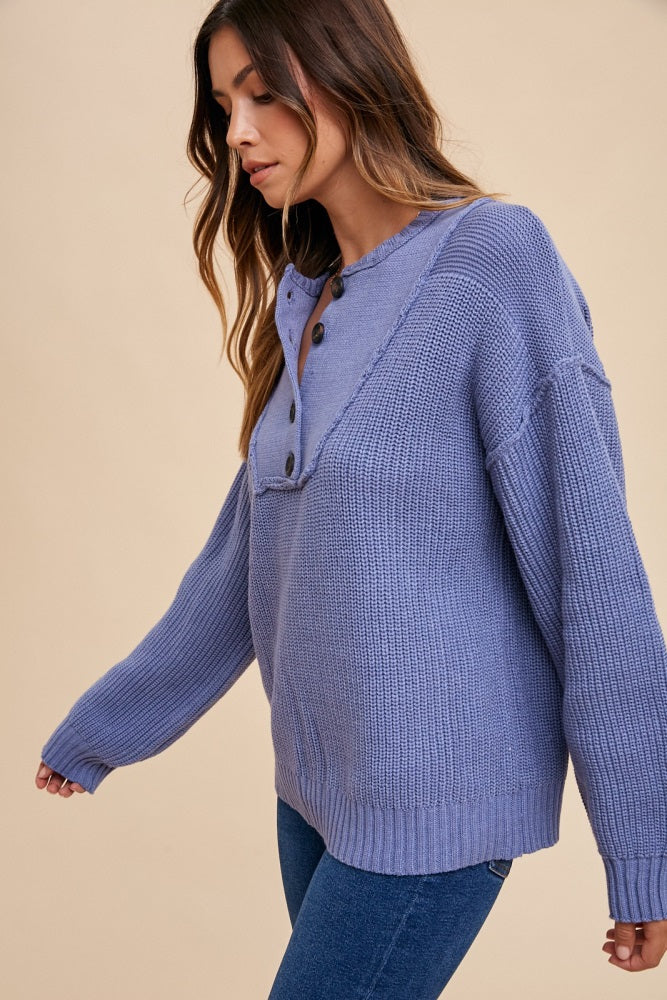 Periwinkle Front Button Knit Sweater – PinkBlush