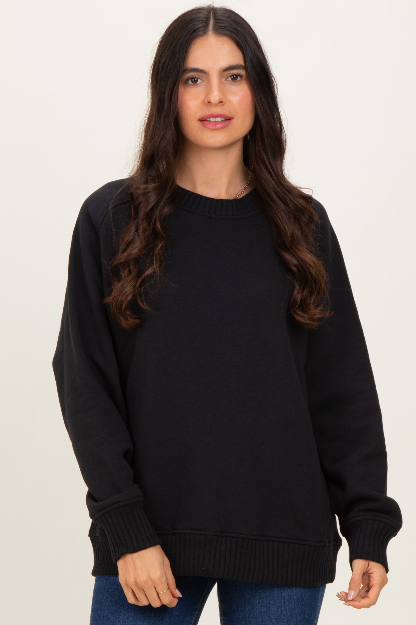 Black Pullover Maternity Terry Crewneck
