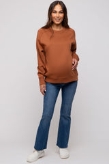 Camel Pullover Maternity Terry Crewneck